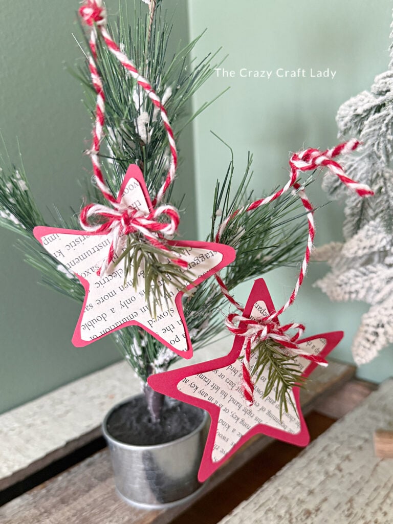 book page star Christmas ornaments with red cardstock paper