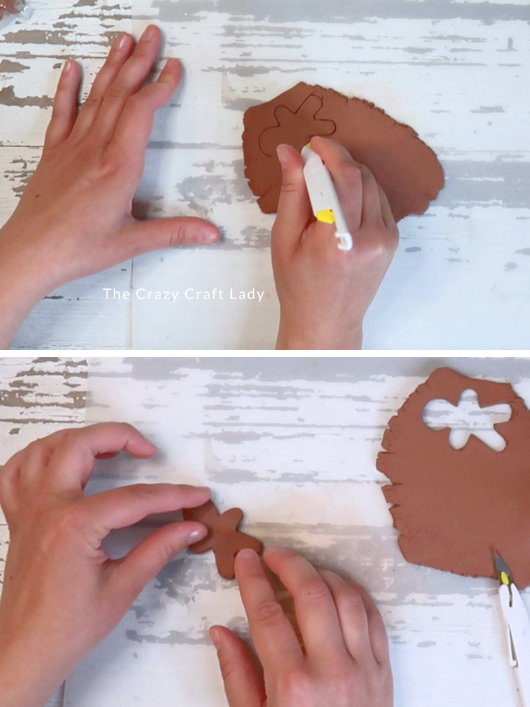cut out and shape clay gingerbread man