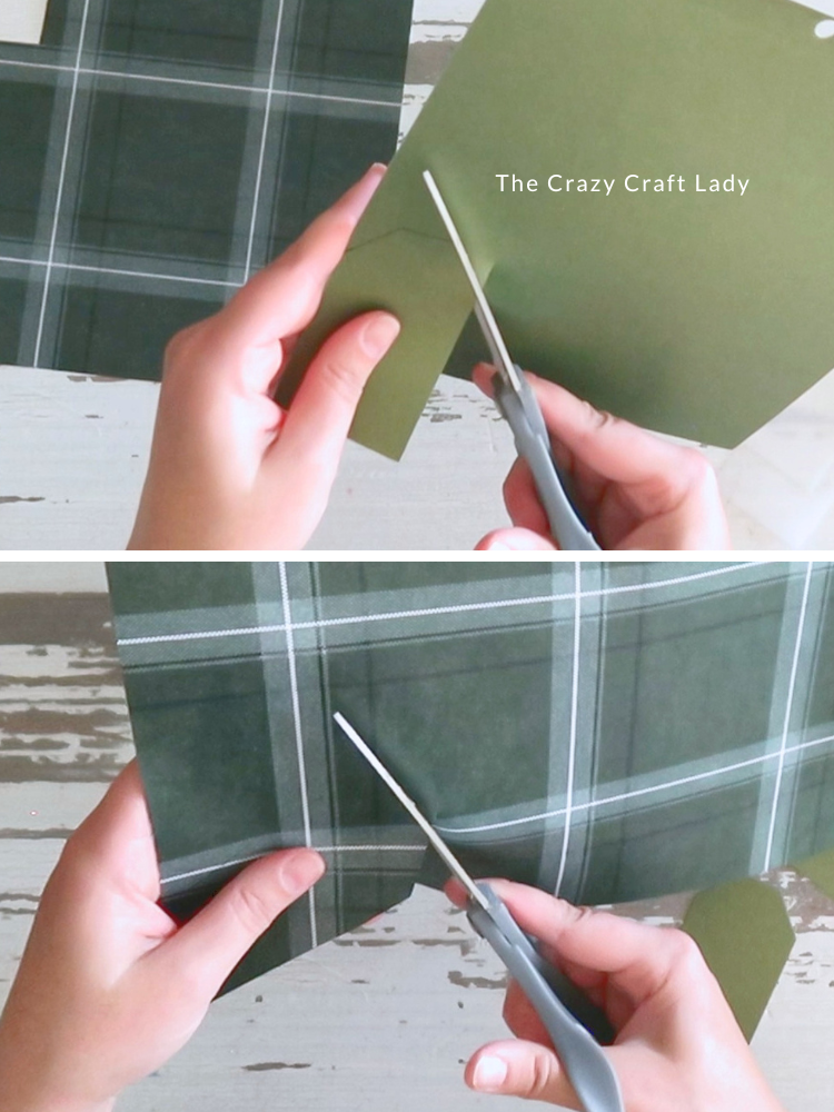 cut out gift tage from solid cardstock and patterned scrapbook paper