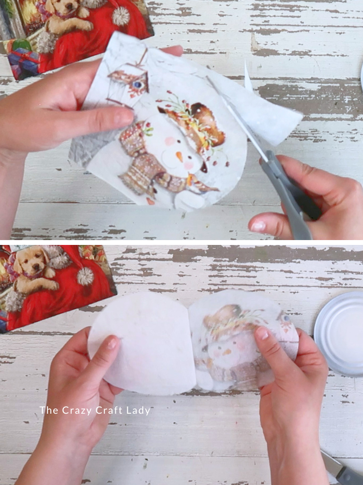cut paper napkin in circle and separate layers