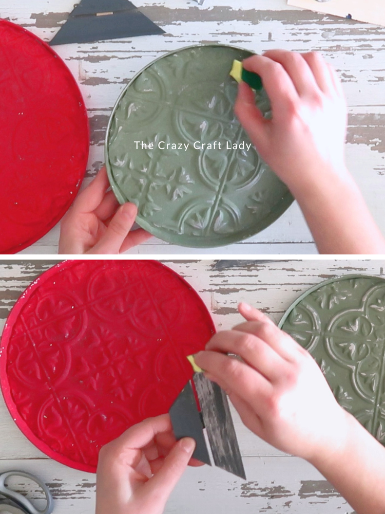 distress tile pieces and ornament toppers with silver paint