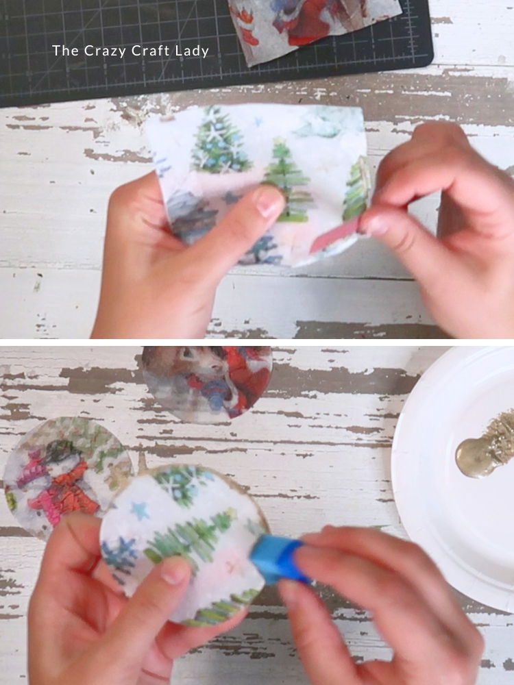 file away excess paper napkin and paint ornament edges gold