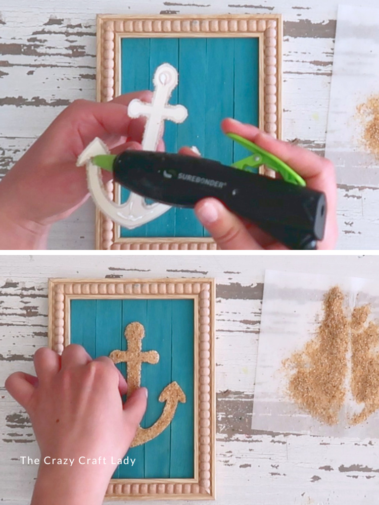 hot glue sand anchor inside picture frame