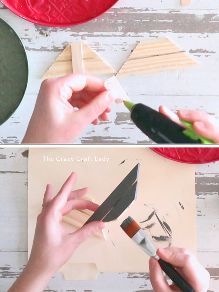 hot glue wood pieces together and paint gray