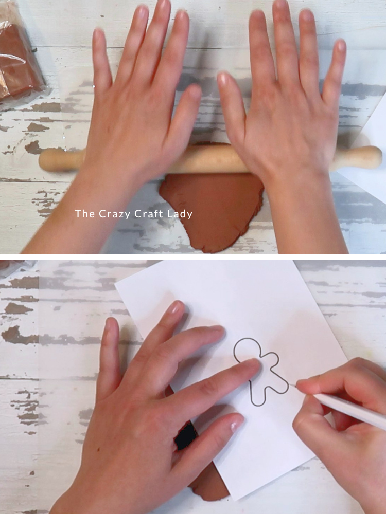 roll out clay and trace gingerbread shape