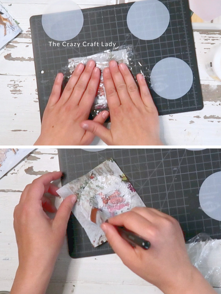 smooth down napkin onto ornament and seal with Mod Podge