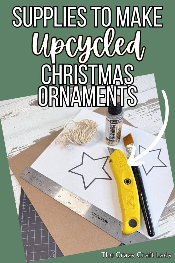 supplies to make upcycled cardboard Christmas ornaments