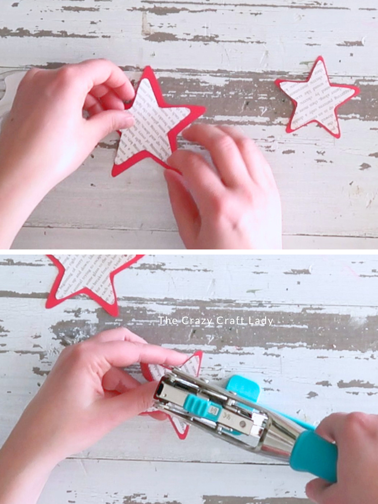 tape paper stars together and punch hole