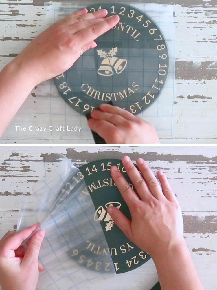 transfer gold Christmas countdown vinyl to burner cover