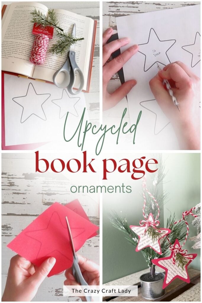 upcycled book page ornaments