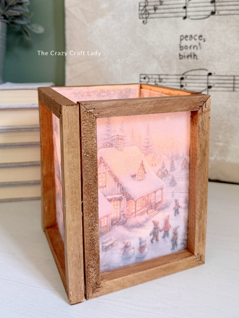 wood frame winter scene lantern craft