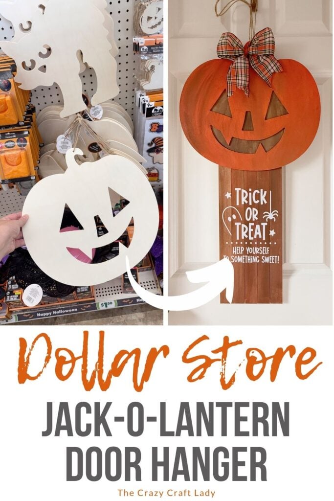 DIY dollar store jack-o-lantern Halloween candy door hanger