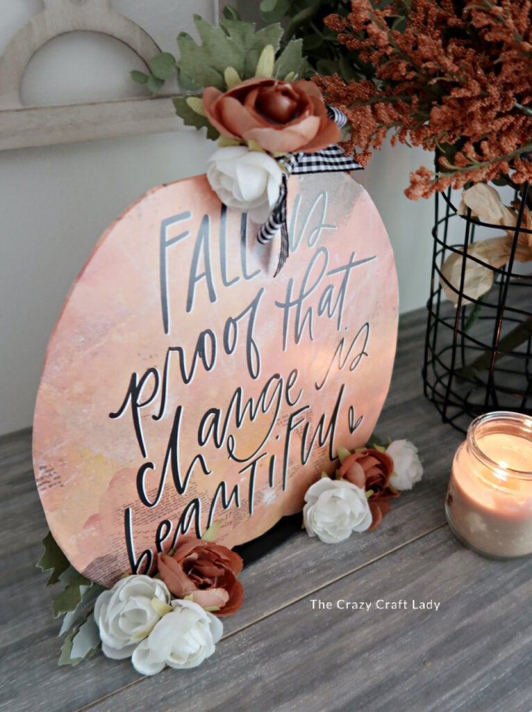 Decoupage Fall Calendar Page Wood Pumpkin Craft