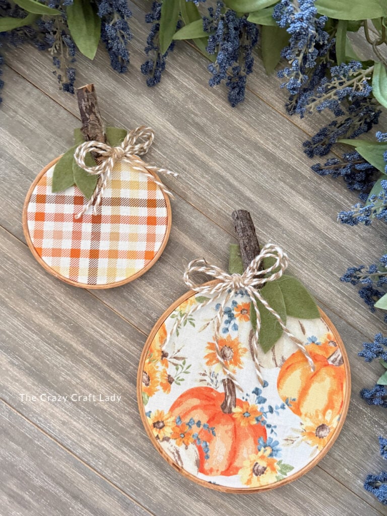 Dollar Store Fabric Embroidery Hoop Pumpkins