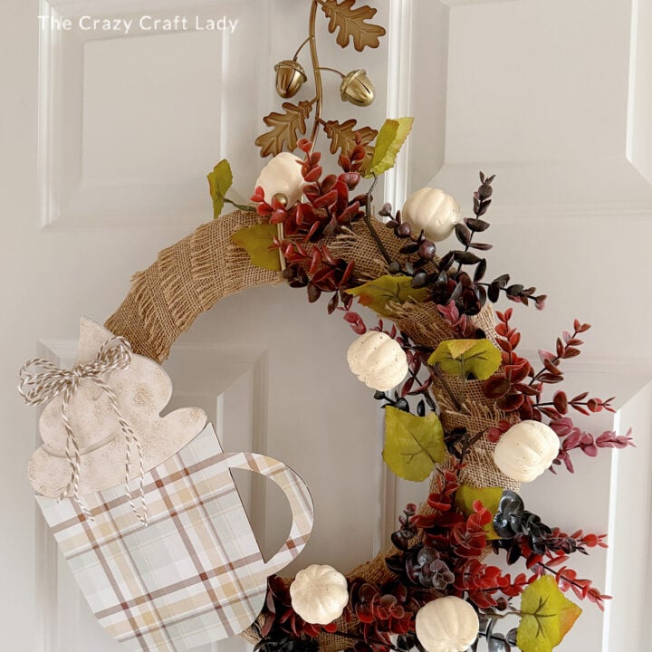 Dollar Store Fall Wreath with a Mug Cutout Embellishment