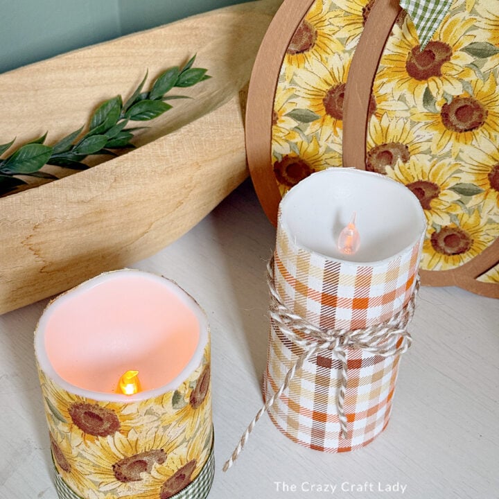 Fall Fabric Decoupage Battery Operated Candles