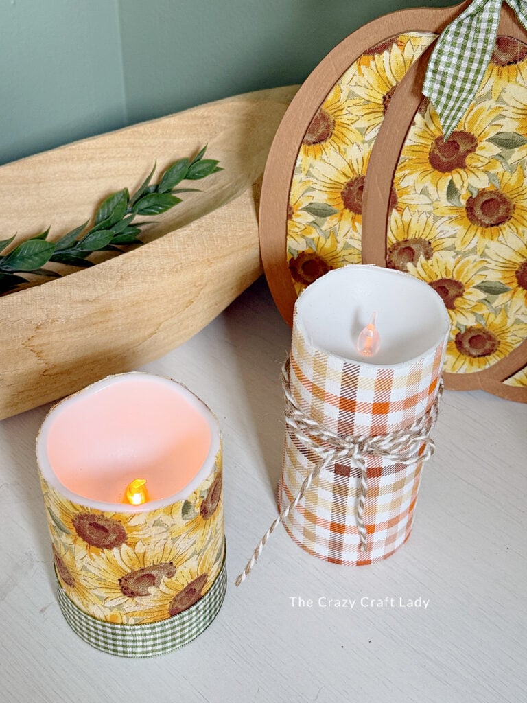 Fall Fabric Decoupage Battery Operated Candles