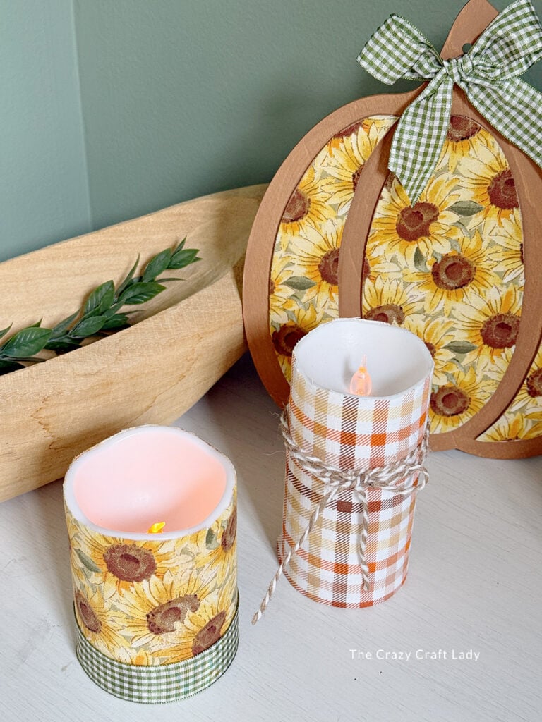Fall Fabric Decoupage Candles