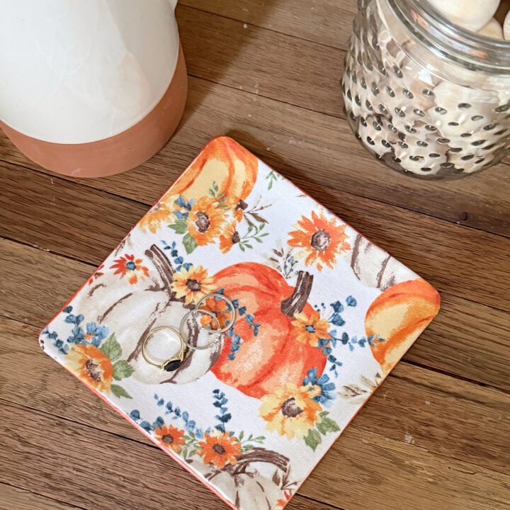 Fall Pumpkin Fabric Decoupage Trinket Dish