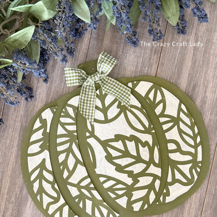 Green and White DIY Stenciled Wood Pumpkin Craft