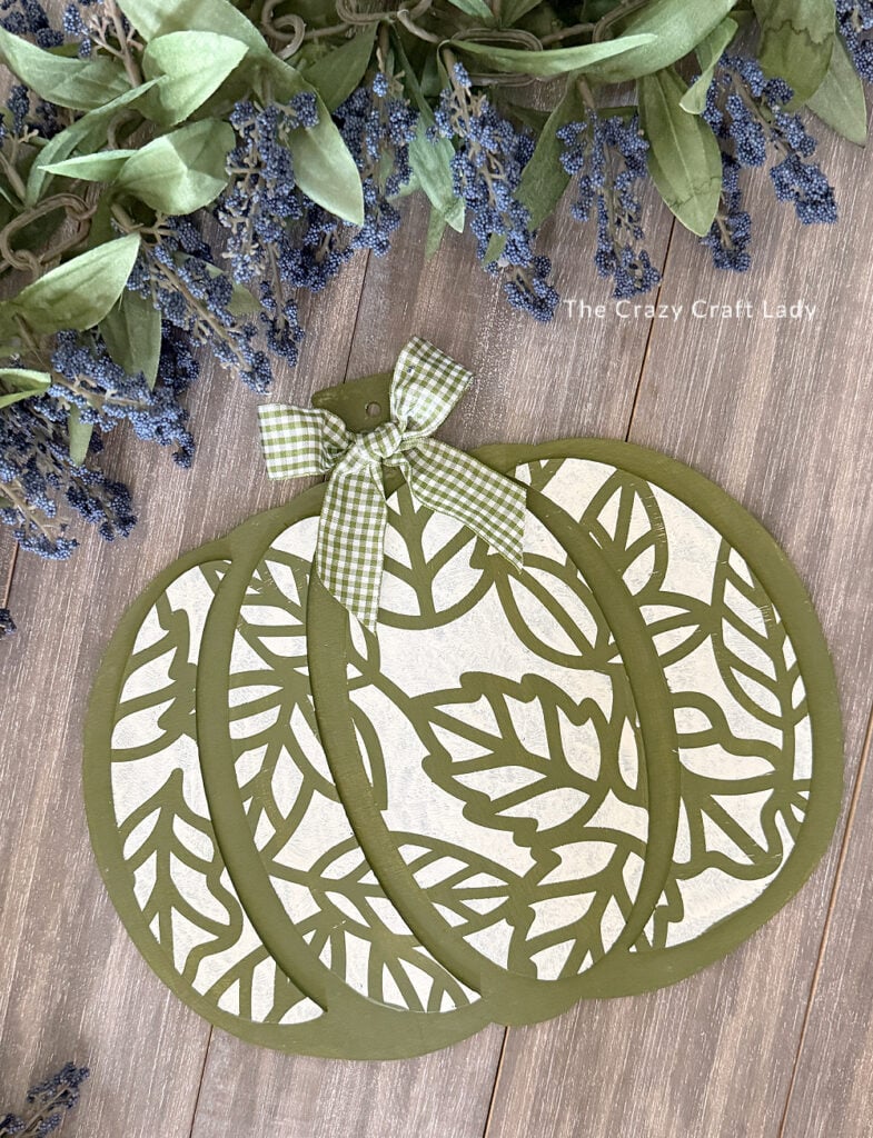 Green and White DIY Stenciled Wood Pumpkin Craft