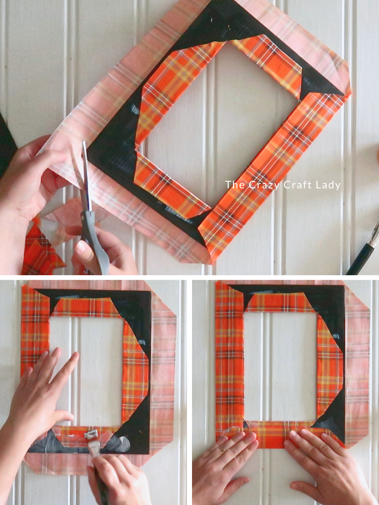 Mod Podge and smooth fabric edges over back of cardboard frame.
