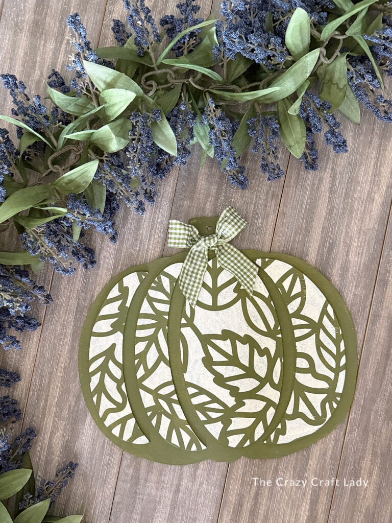 Olive Green and White DIY Stenciled Wood Pumpkin Craft