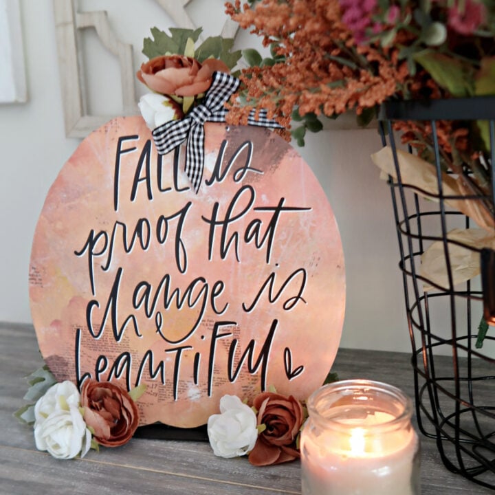 Orange and Black Decoupage Calendar Page Wood Pumpkin Craft