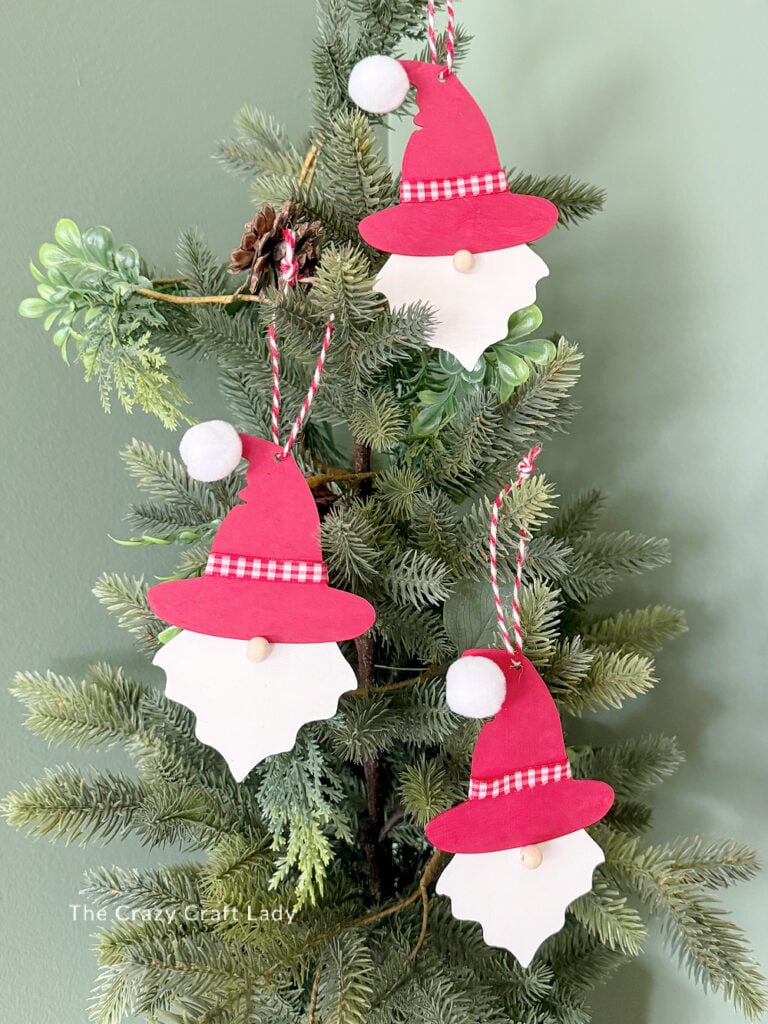 Santa Gnome Christmas Ornaments from Dollar Store Halloween Wood Cutouts