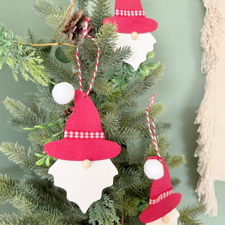 Santa Gnome Christmas Ornaments from Witch Hat and Ghost Wood Cutouts