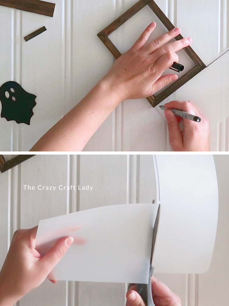 cut plastic cutting mat piece to match wood frame