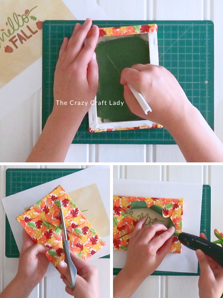 cut slits in canvas and hot glue them back