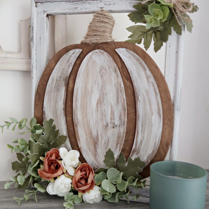 distressed reverse canvas framed wood pumpkin sign