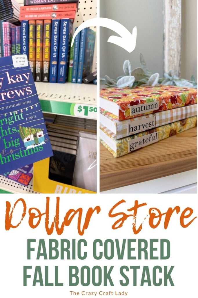 dollar store fabric covered fall book stack