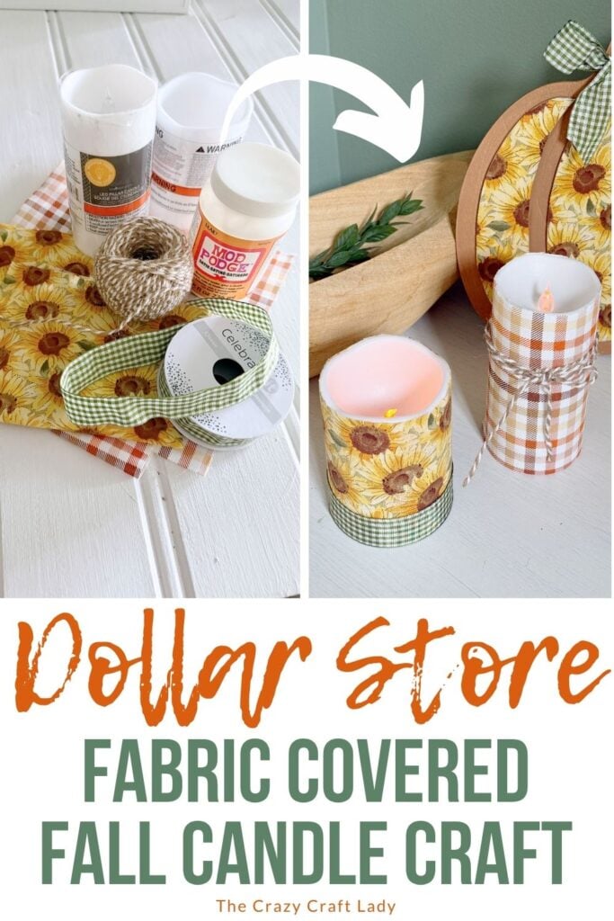 dollar store fabric covered fall candle craft
