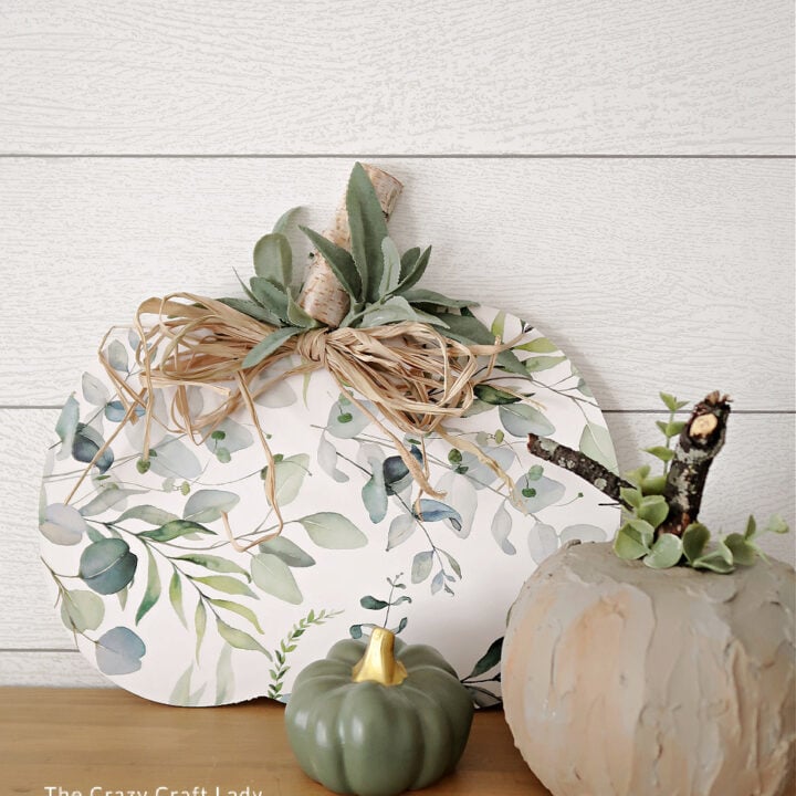 green and white botanical print pumpkin cutout sign craft