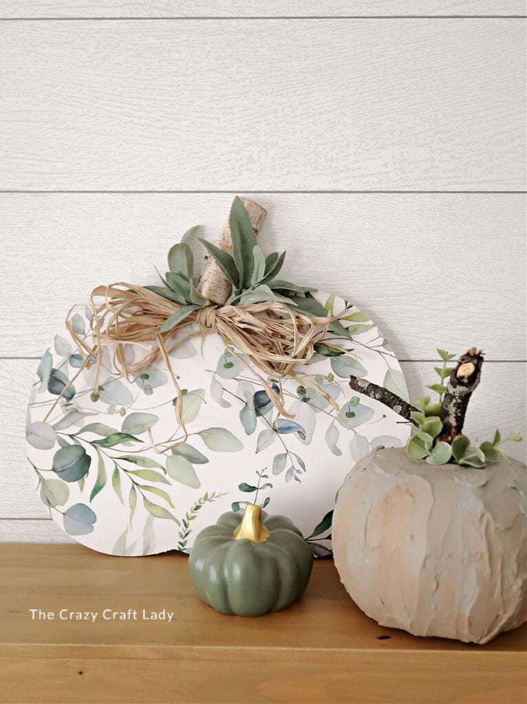 green and white botanical print pumpkin cutout sign craft