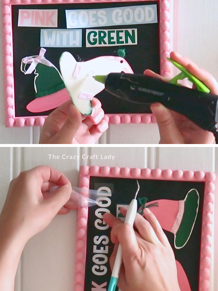hot glue witch hats to sign and add vinyl letters