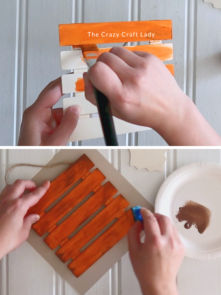 paint mini slatted sign orange and distress with brown paint