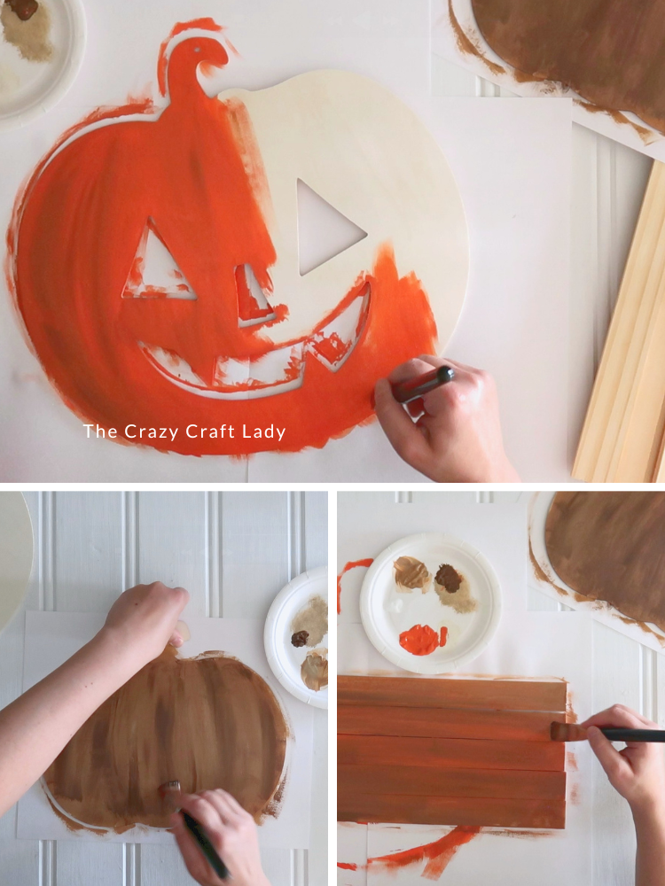 paint the jack-o-lantern and wood backer pieces