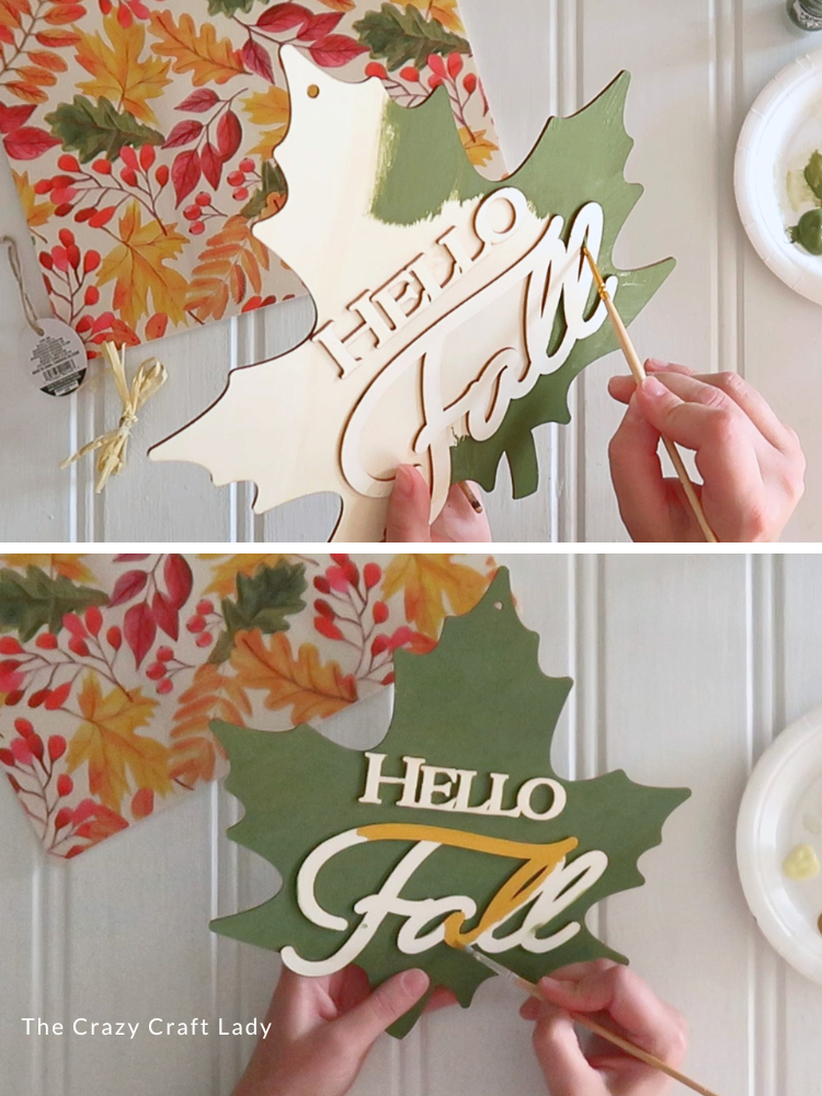paint wood leaf decoration green and yellow