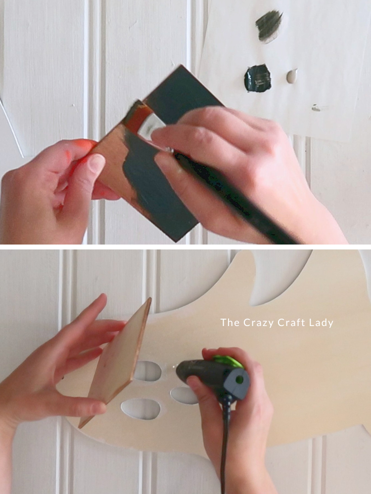 paint wood square gray and hot glue behind ghost face