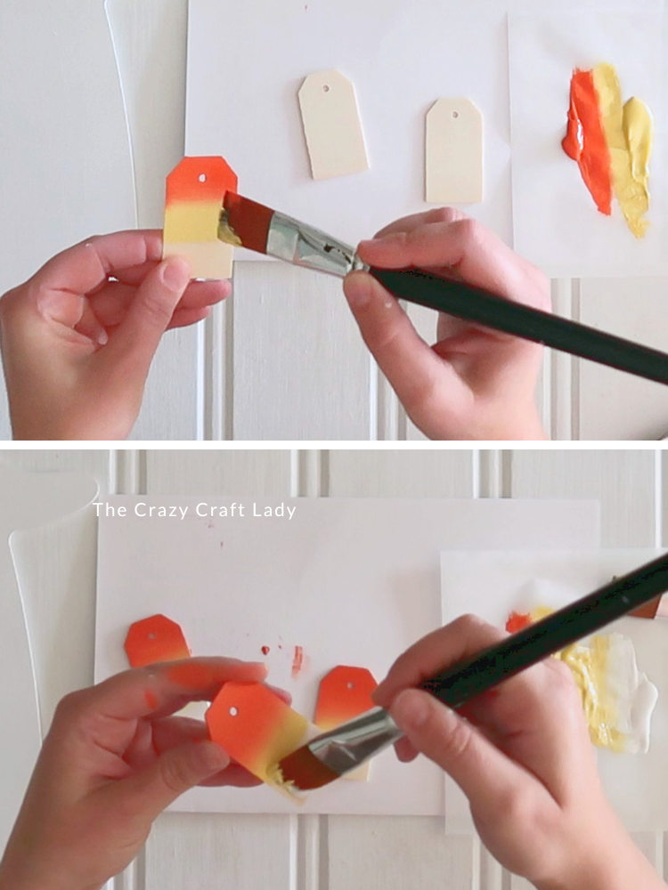 paint wooden tags orange yellow and white ombre