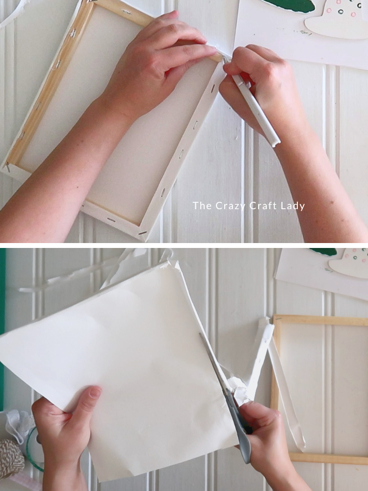 remove stretched canvas from frame and cut down to size