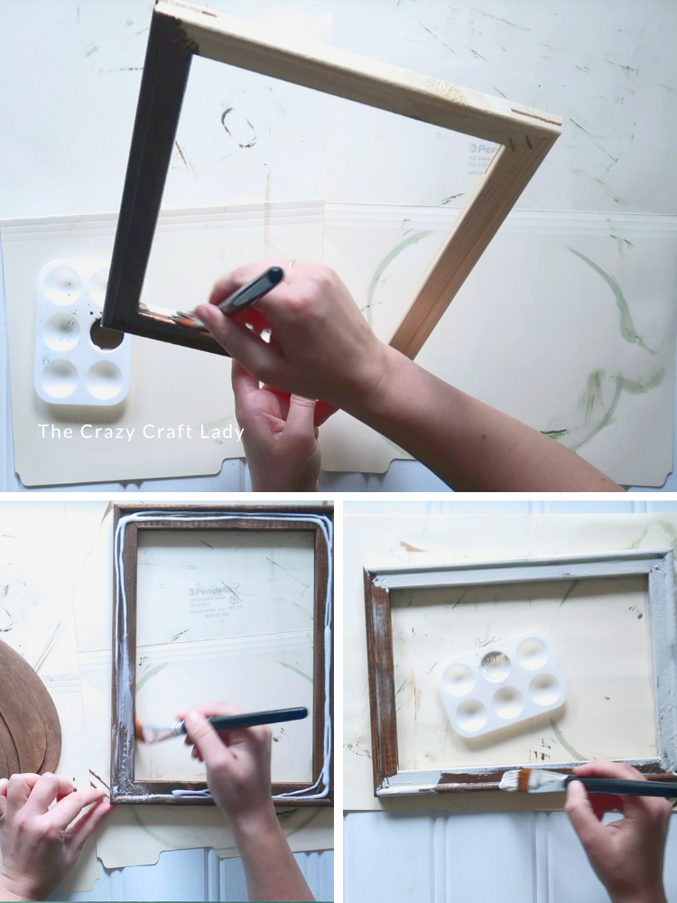 stain wood frame and add glue then paint layers
