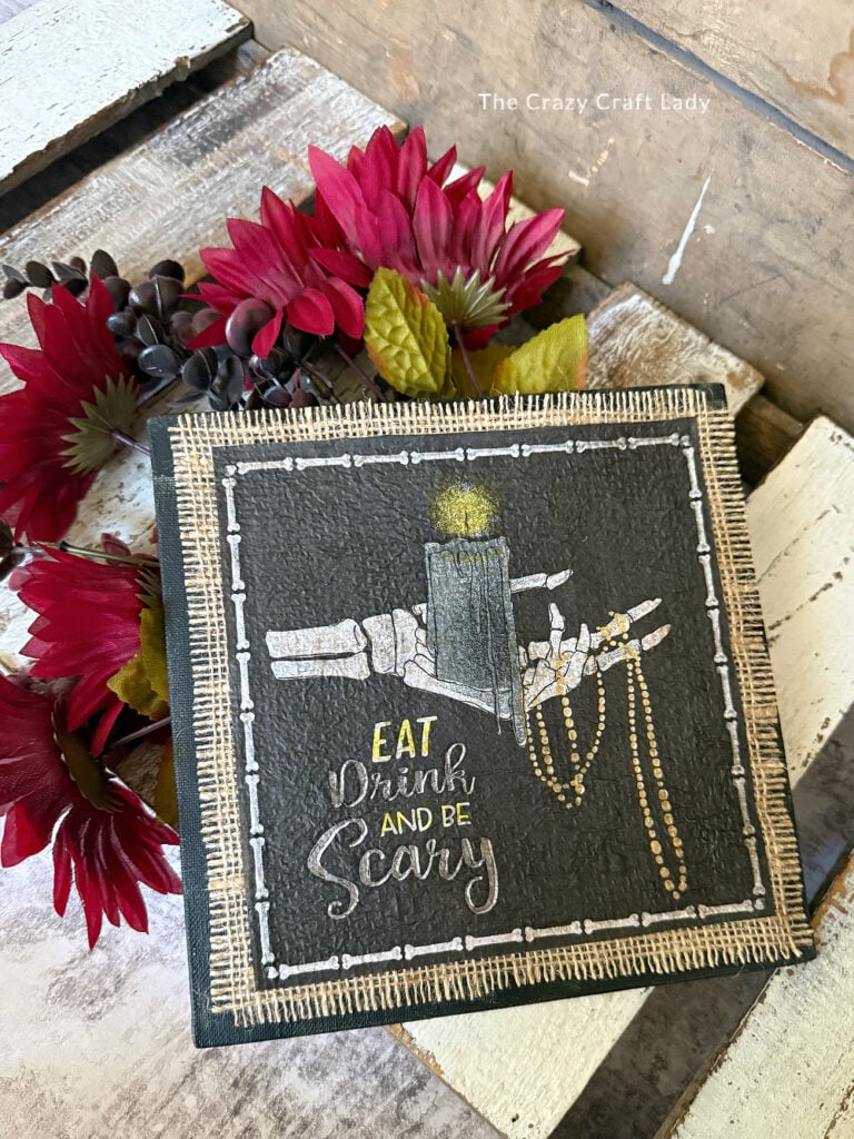 DIY Burlap Halloween Sign with Napkin Decoupage