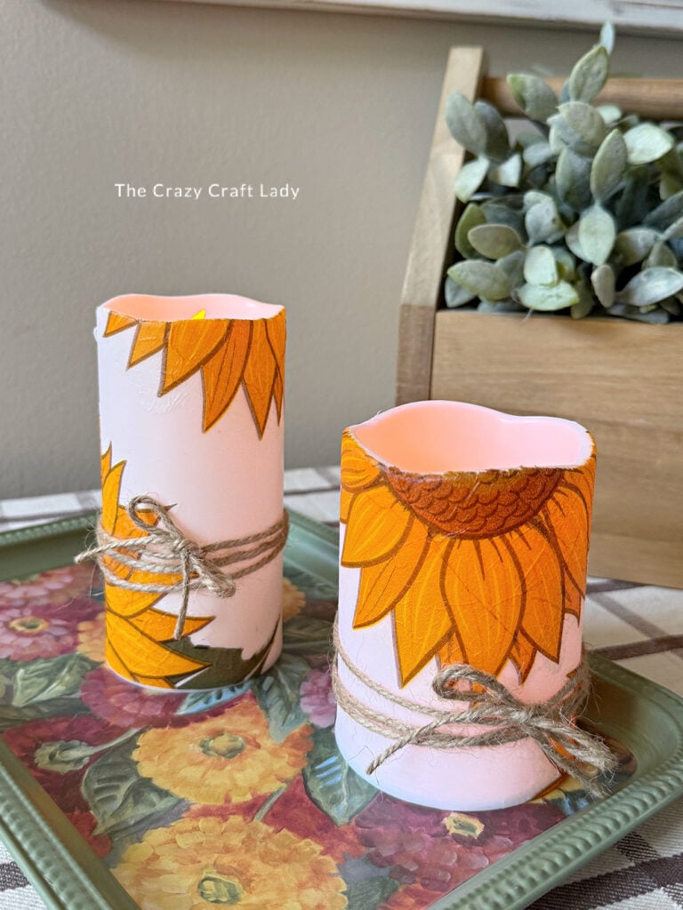 DIY Sunflower Napkin Decoupage Candles