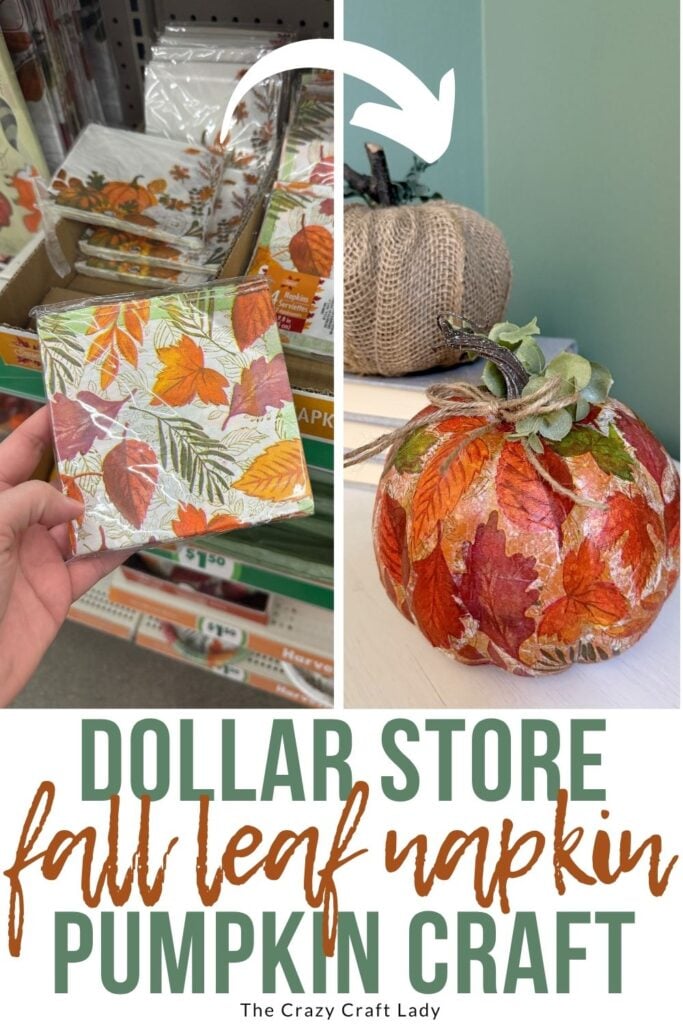 Dollar Store Fall Leaf Napkin Pumpkin Craft