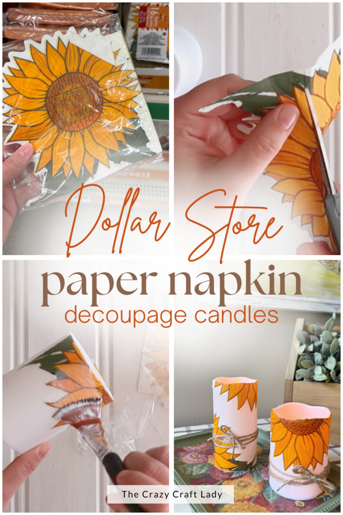 Dollar Store Paper Napkin Decoupage Candles