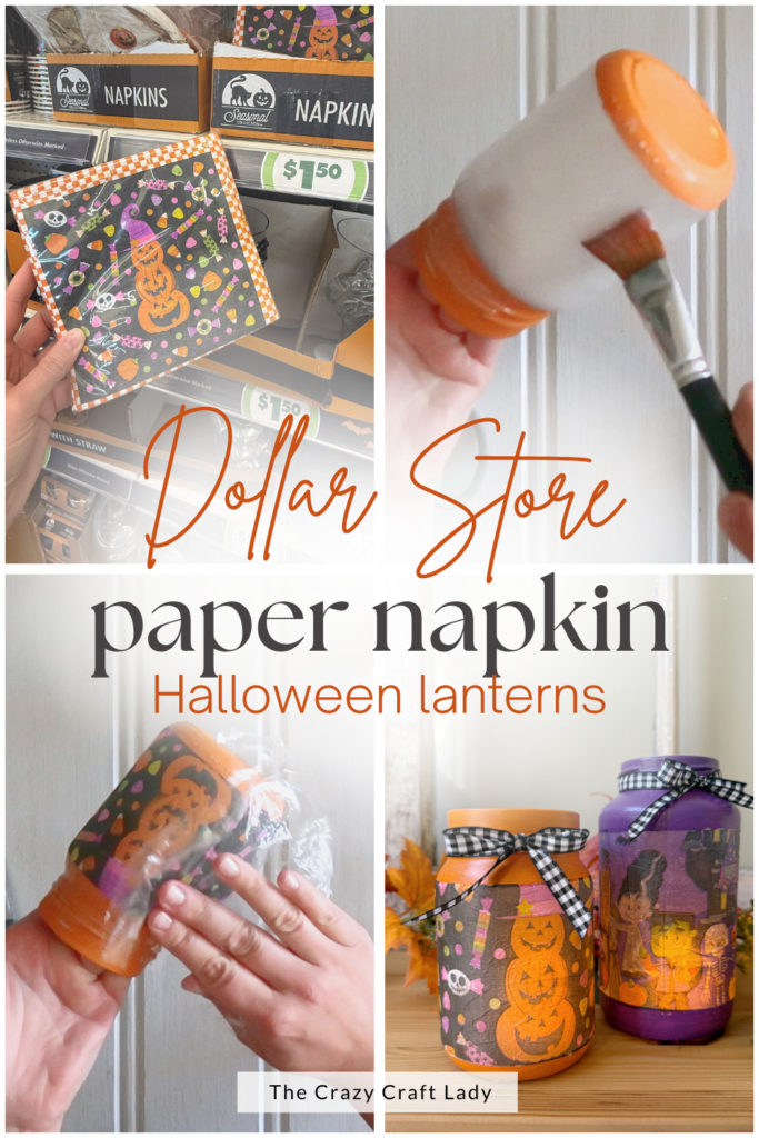 Dollar Store Paper Napkin Decoupage Glass Jar Lanterns
